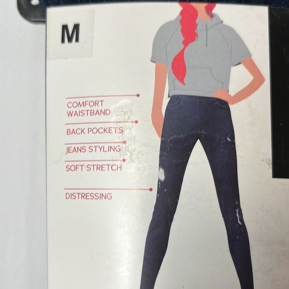 Hue studio distressed, denim, mid rise, leggings. - Picture 2 of 8